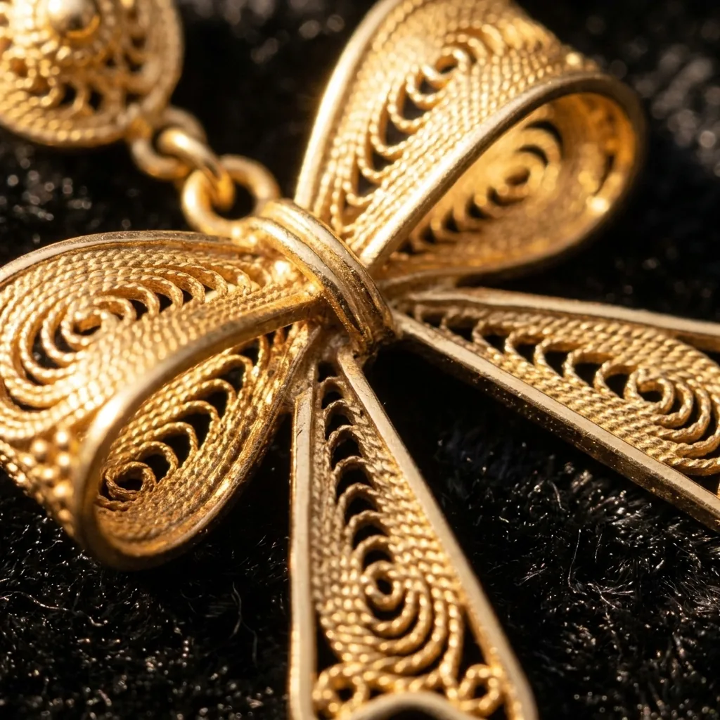 Bow Drop Earrings – close-up of the filigree