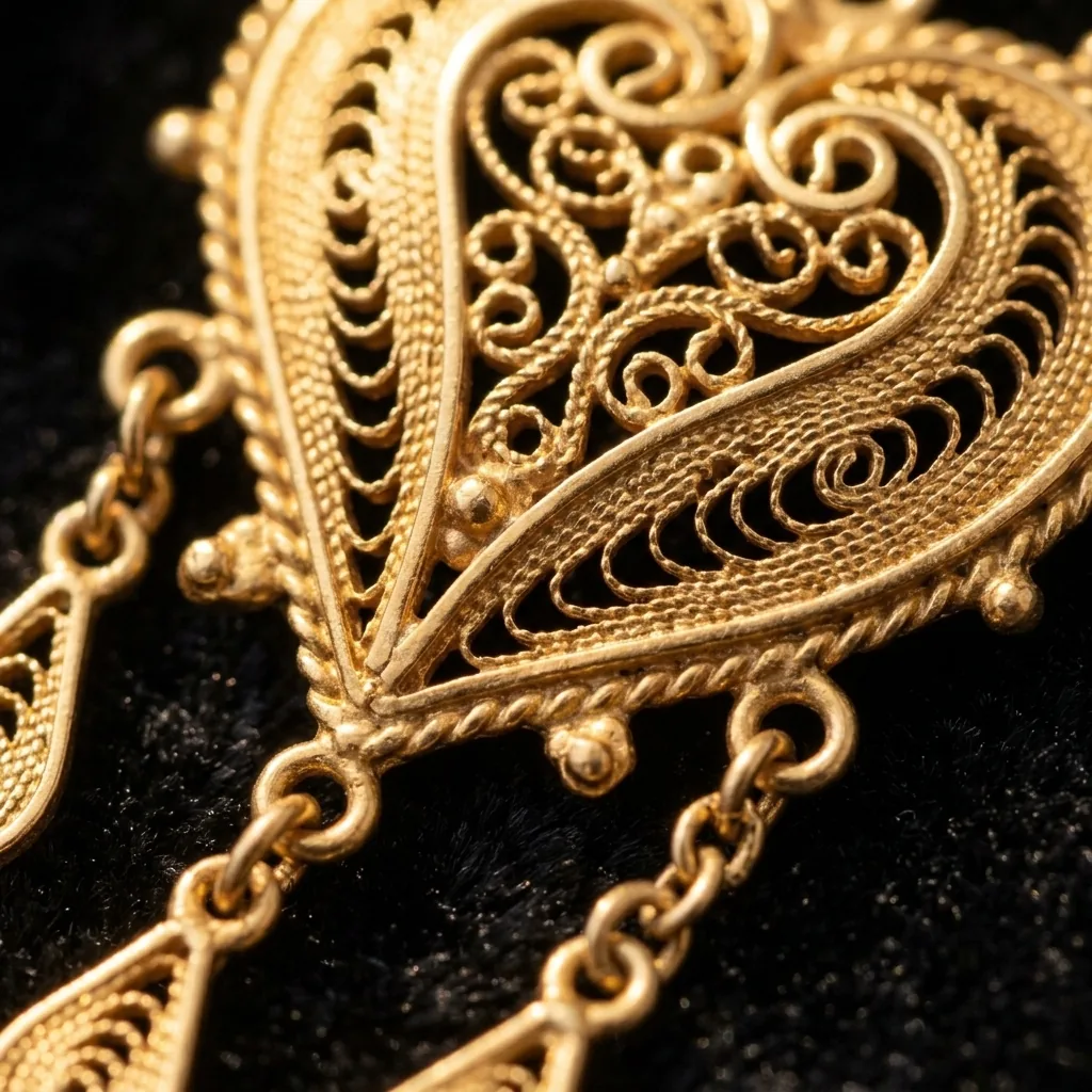 Chandelier Heart Earrings – close-up of the filigree