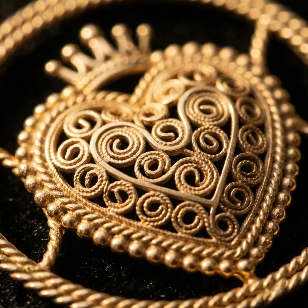 Crowned Heart Medallion – close-up of the filigree