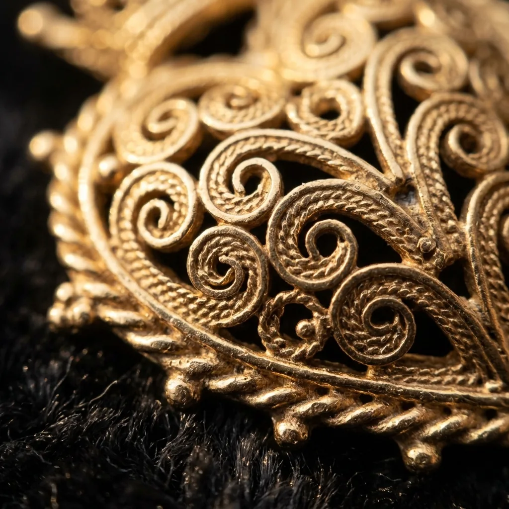 Grande Heart Drop Earrings – close-up of the filigree