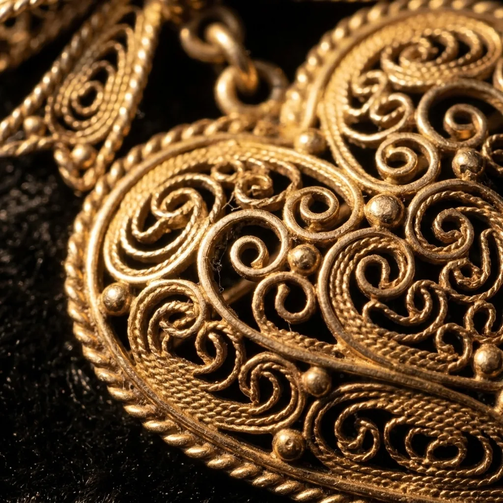 Heart & Ribbon Brooch – close-up of the filigree