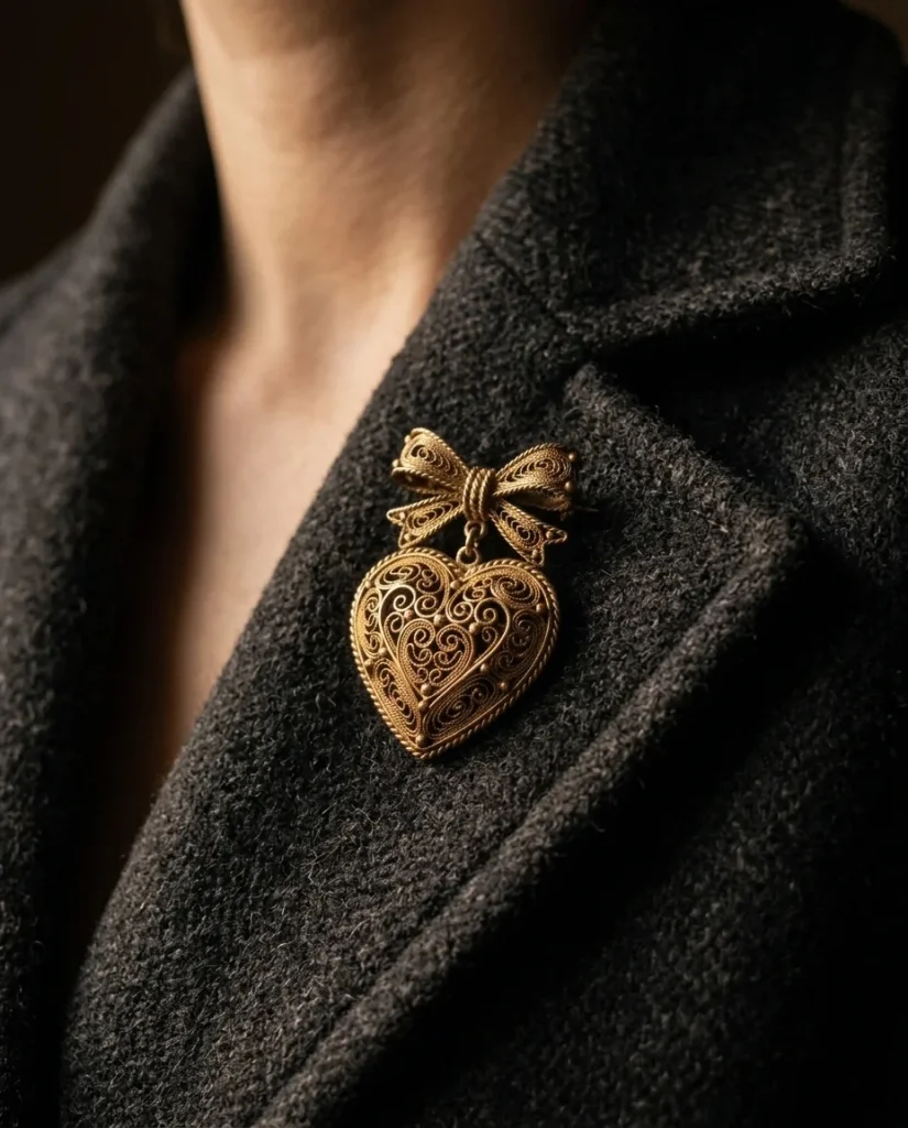 Heart & Ribbon Brooch – worn