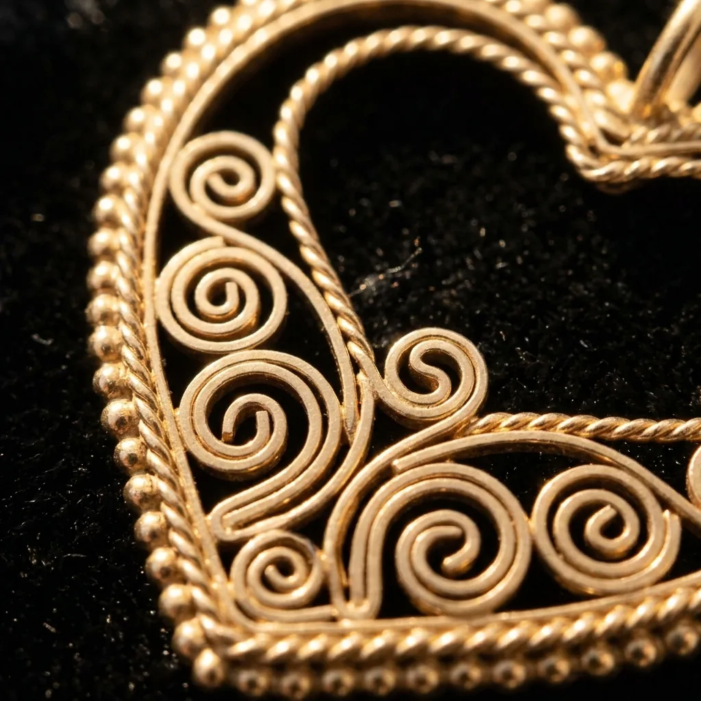 Open Scroll Heart Necklace – close-up of the filigree