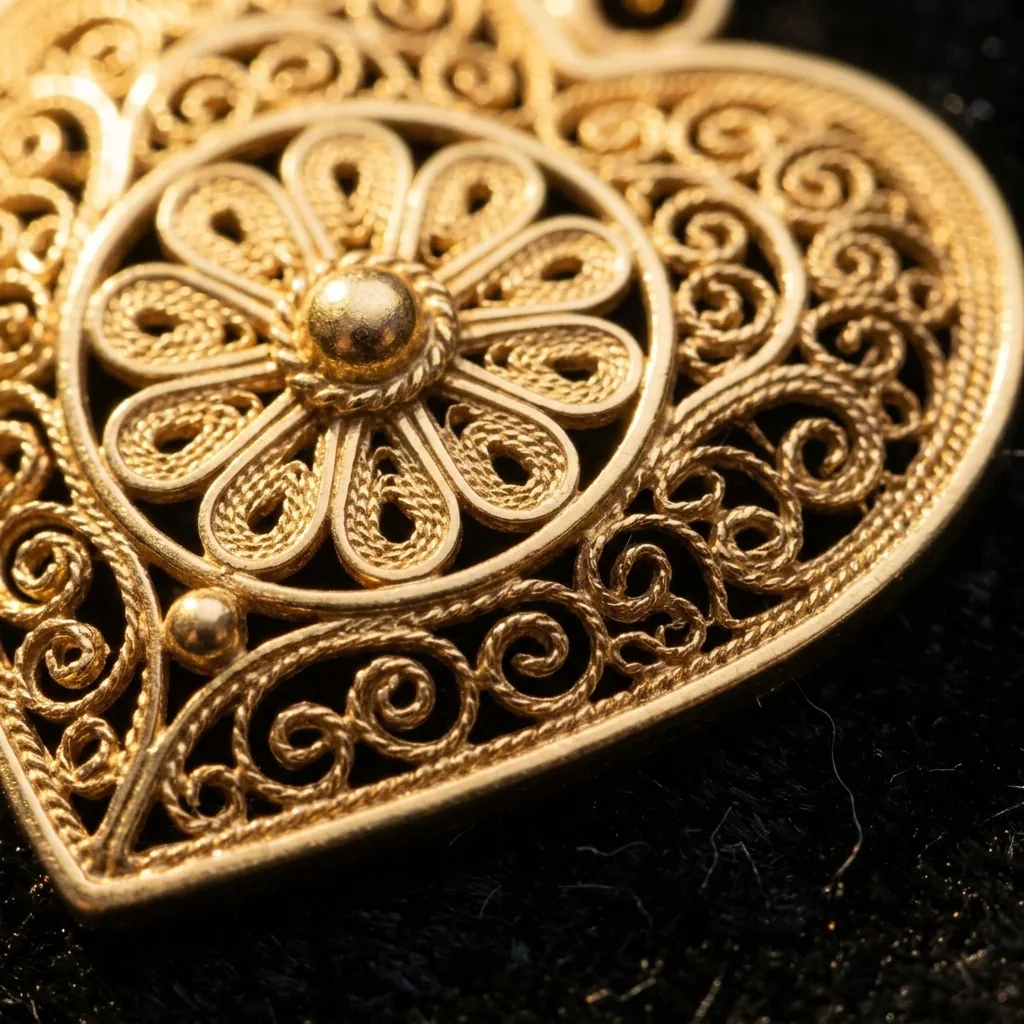 Rosette Heart Necklace – close-up of the filigree