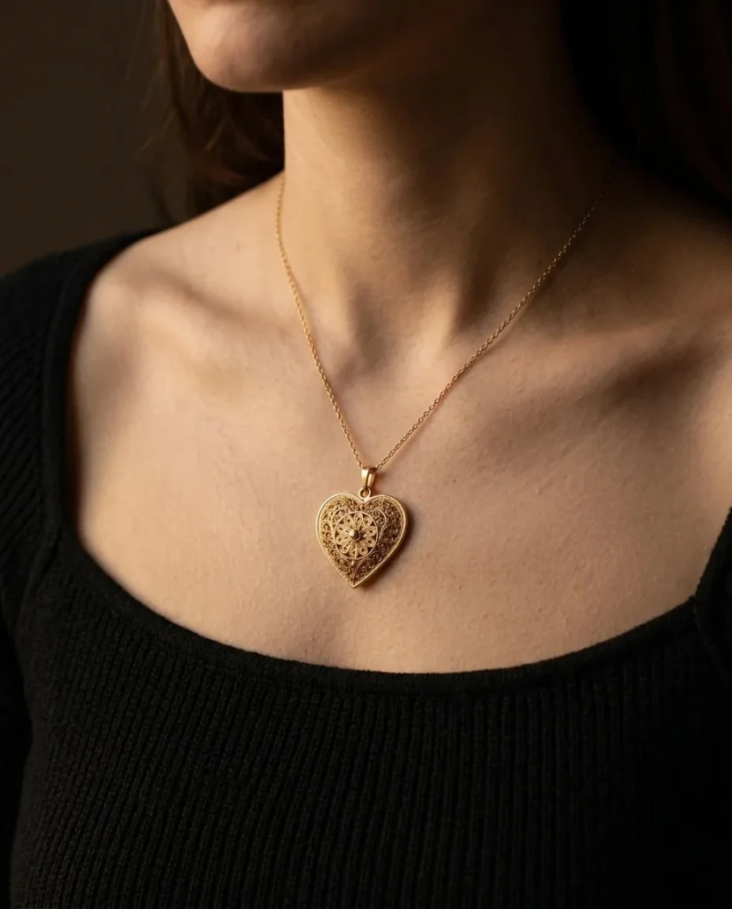 Rosette Heart Necklace – worn