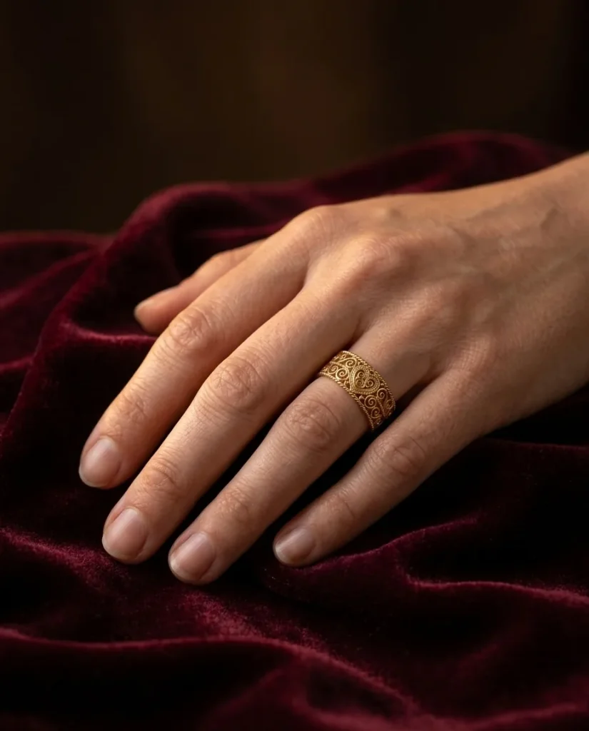 Scroll Band Ring – worn